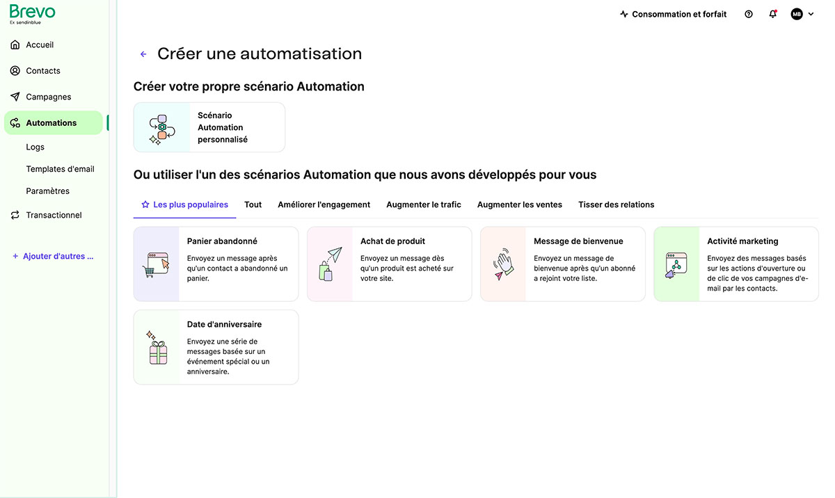 Créer une automatisation sur Brevo