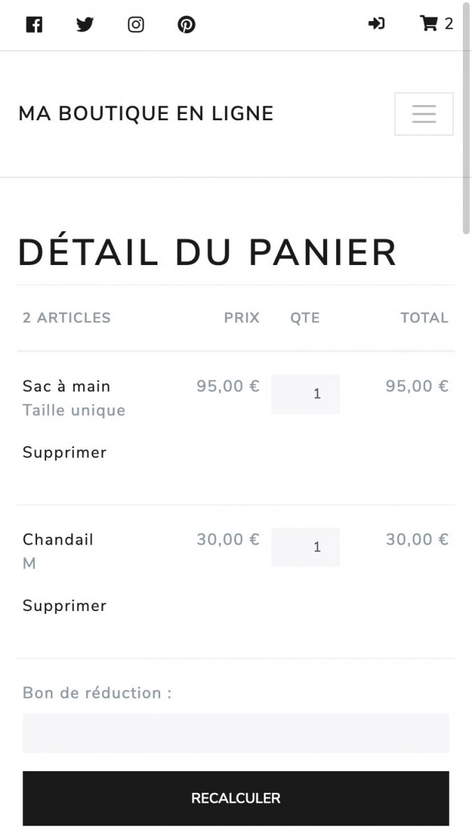 Panier d'achat sur iPhone